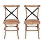 Solid-Oak -Timber-Steel-Country-Cross-Back-Dining-Chair -Set of-2-Oak Stain