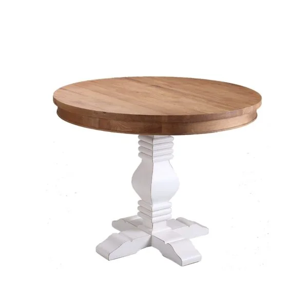 French Style Solid Oak Round Table White Base