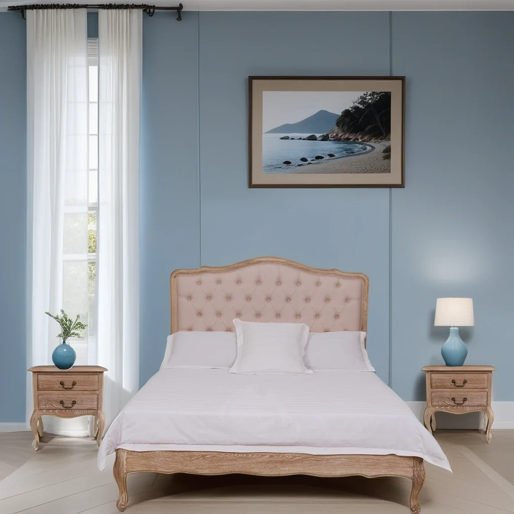 Owlnest_BO062 61_L'Amour Linen Bed Frame_and_CA092_Lourvre_Oak_Two_Drawer_Bedside_Table_MKT2