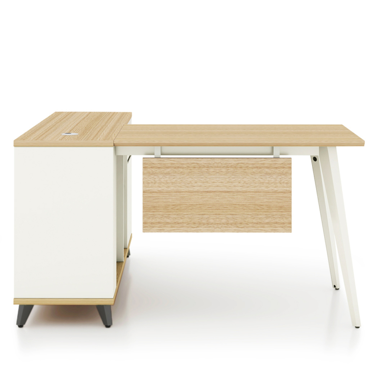 Esma 1.4m L-shaped Executive Desk Rhine Light Oak and White - OwlNest