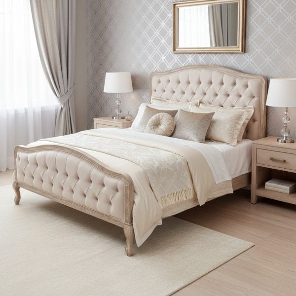Owlnest_BO069 70_Charme Button Tufted Oak Bed Frame_bedroom