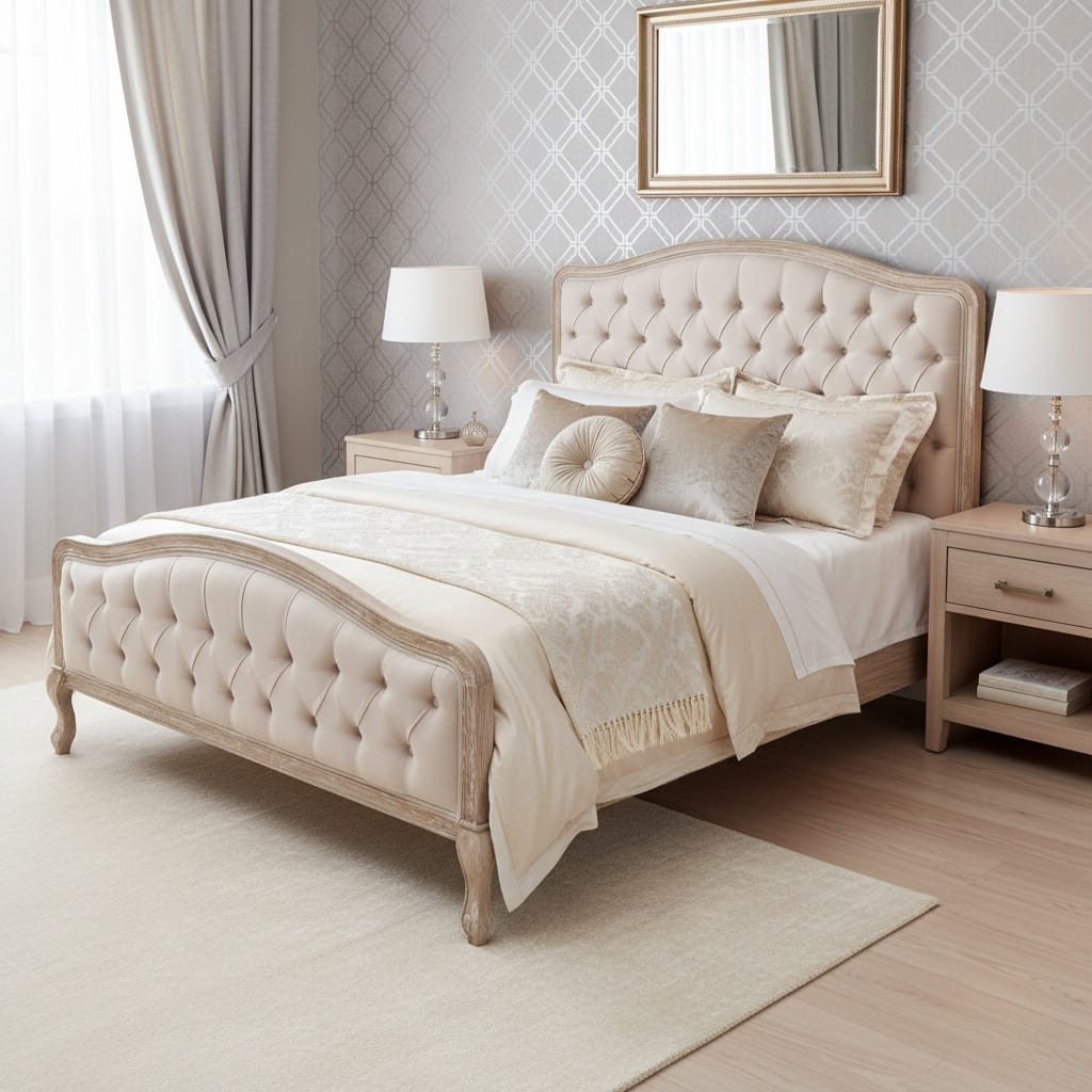 Owlnest_BO069 70_Charme Button Tufted Oak Bed Frame_bedroom