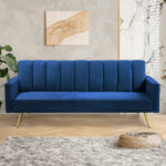 Sofa Bed Convertible Velvet Lounge Recliner Couch Sleeper 3 Seater Blue - Image 8