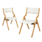 2x Dining Chairs Foldable PU Beige - Image 2