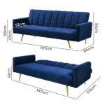 Sofa Bed Convertible Velvet Lounge Recliner Couch Sleeper 3 Seater Blue - Image 3
